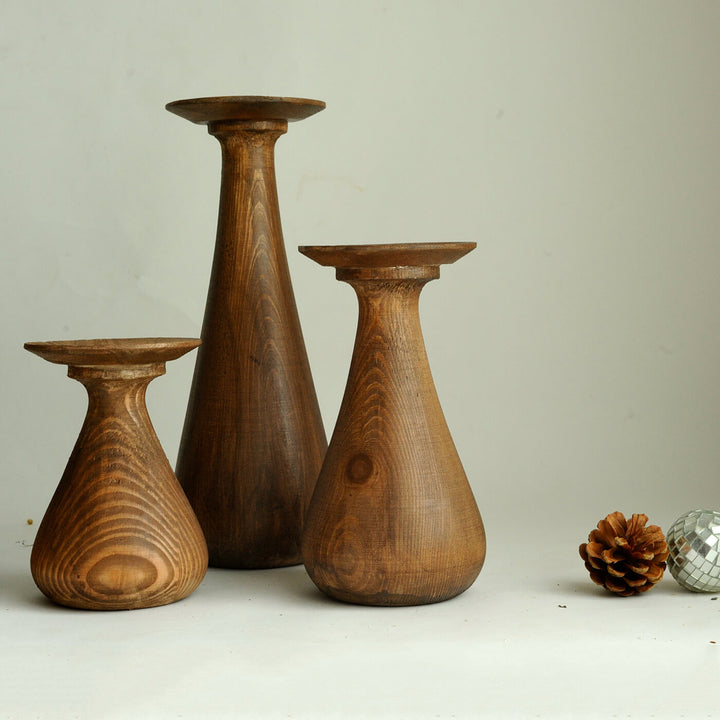 Handcrafted Quoit Rubber Wood Candle Holders | Set Of 2