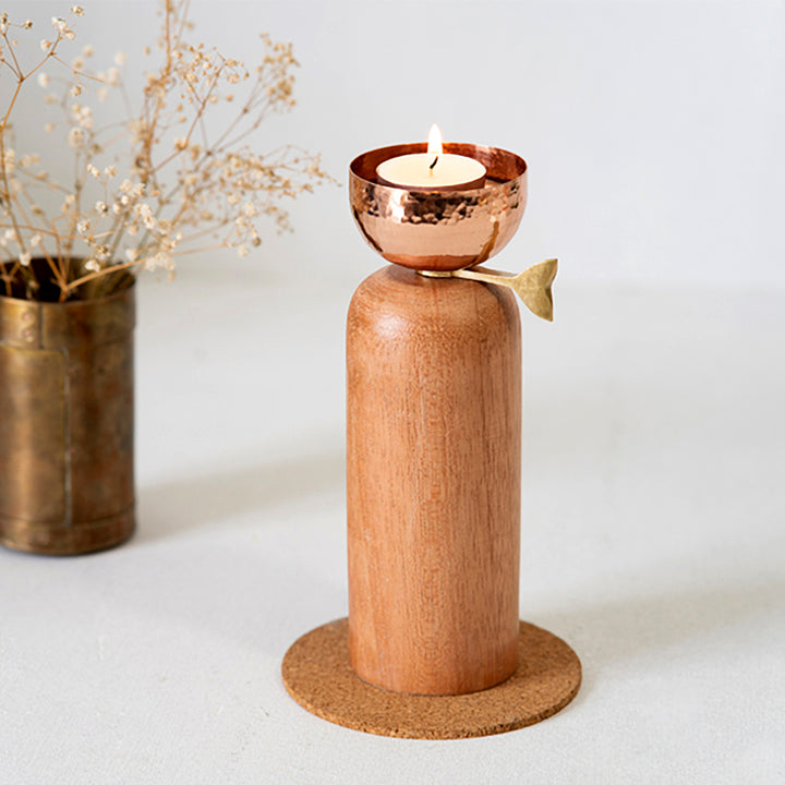Copper and Wood Astra Tealight
