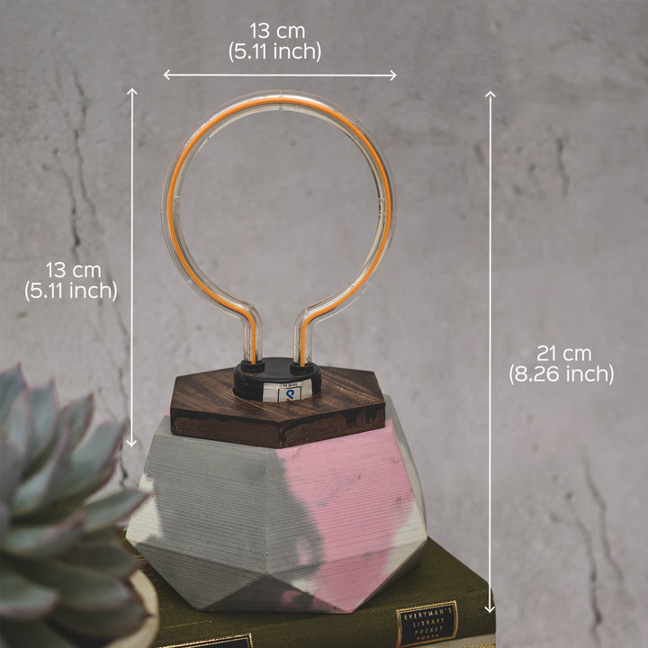 Handcrafted Concrete Hexalite Ring LED Lamp With Edison Bulb