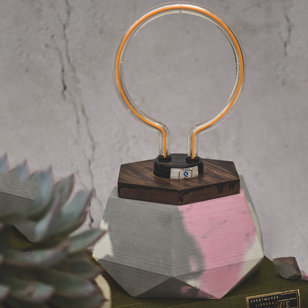 Handcrafted Concrete Hexalite Ring LED Lamp With Edison Bulb