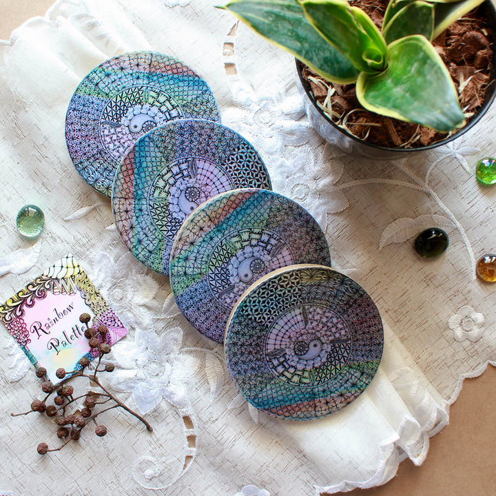 Handmade Yin & Yang Mango Wood Coasters - Set of 4