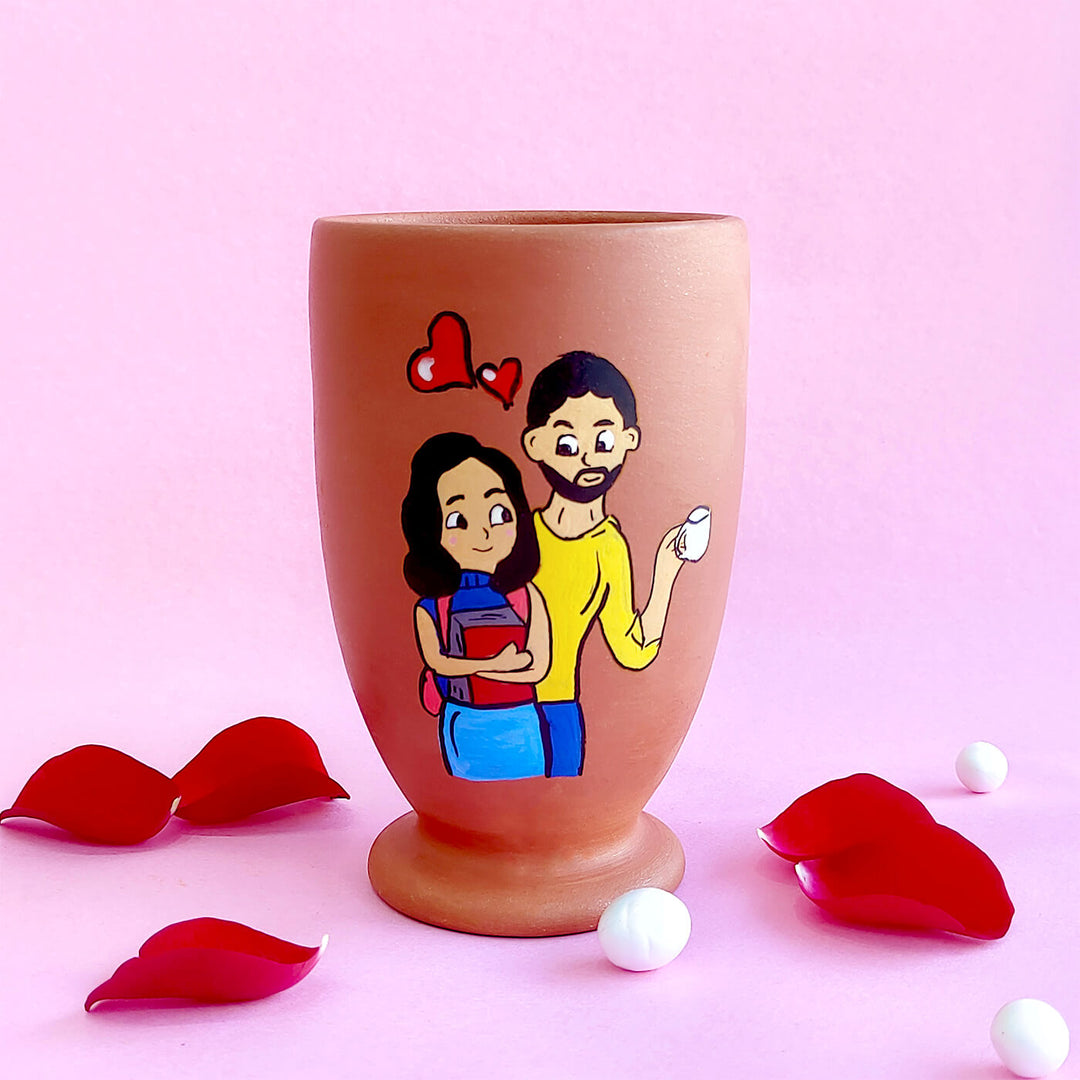 Handpainted Terracotta Personalized Beer Glass for Couples