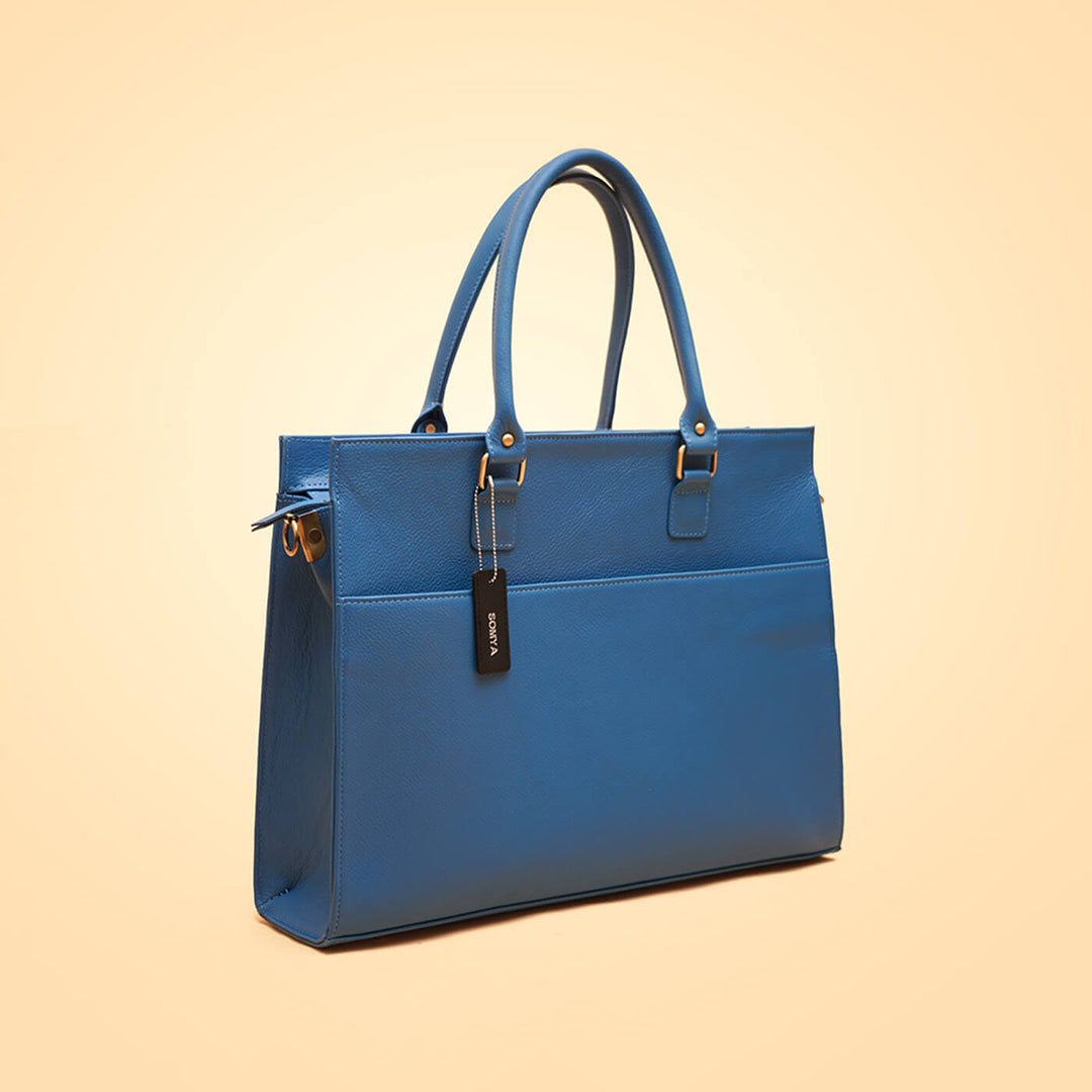 Personalized Chic Minimal Laptop Tote with Sling in Genuine Leather