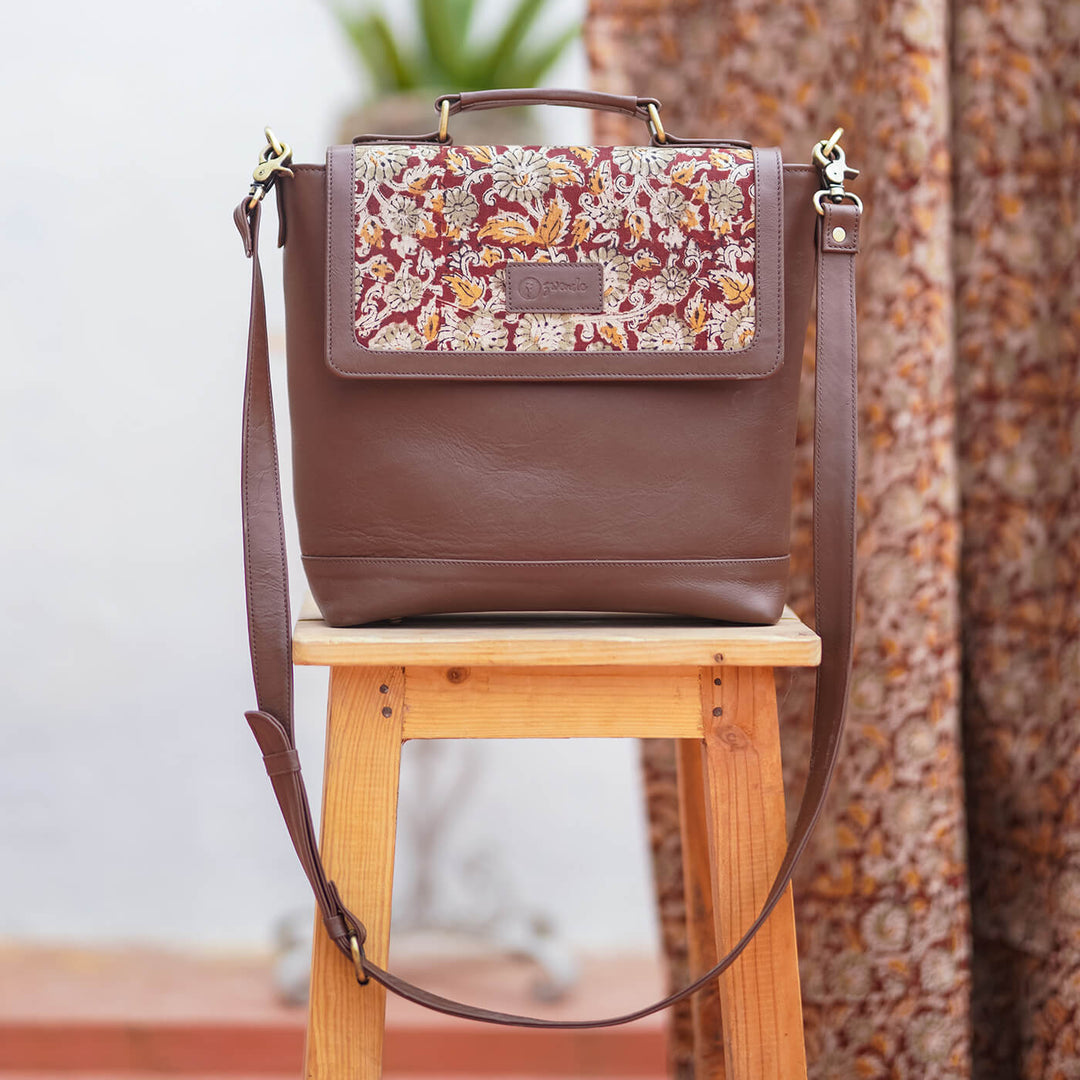 Kalamkari Leather Sling Bag - Main Image