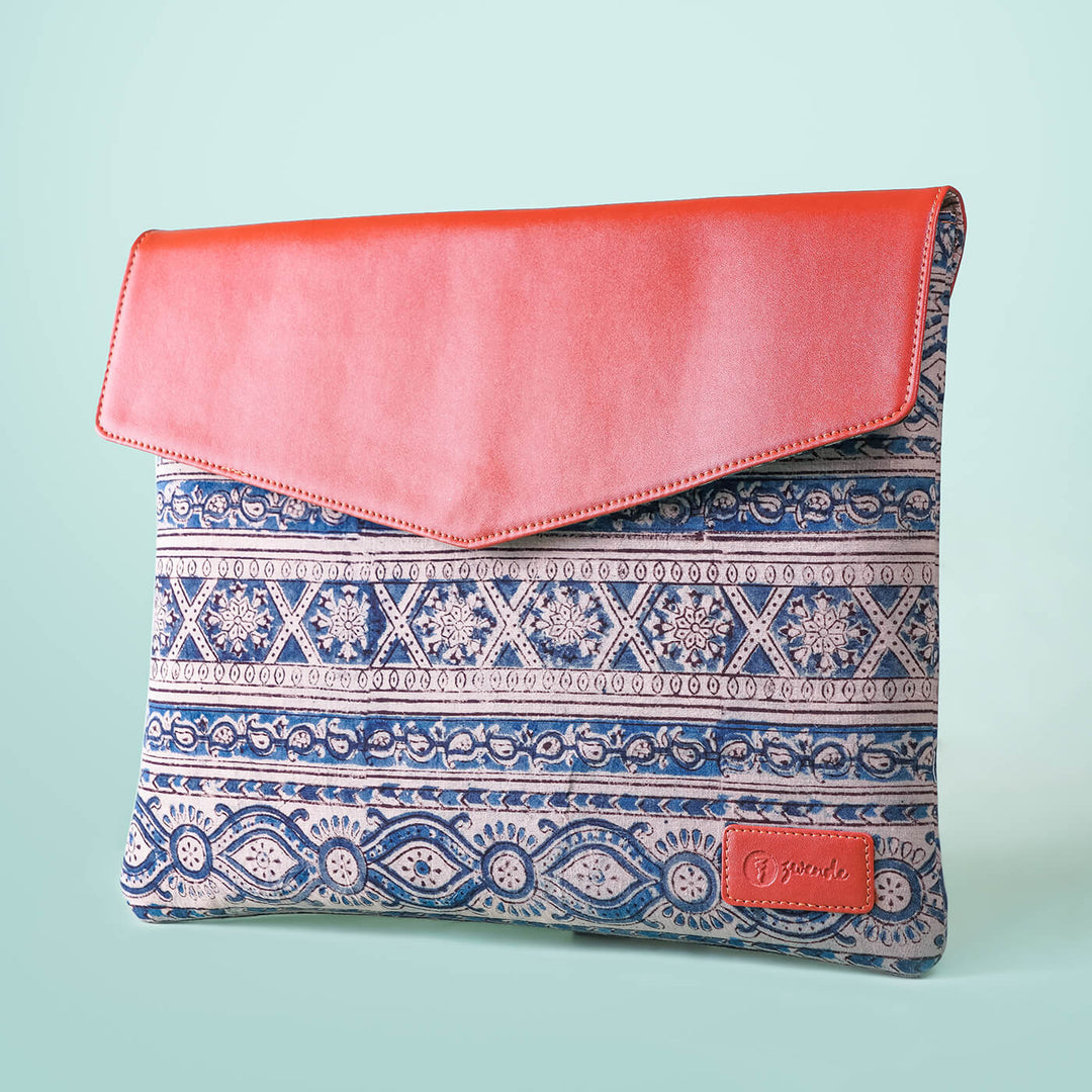 Ajrakh & Faux Leather Laptop Sleeve