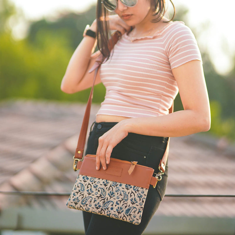 Ajrakh & Faux Leather Side Sling Bag