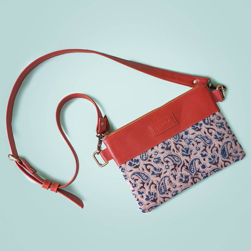 Ajrakh & Faux Leather Side Sling Bag