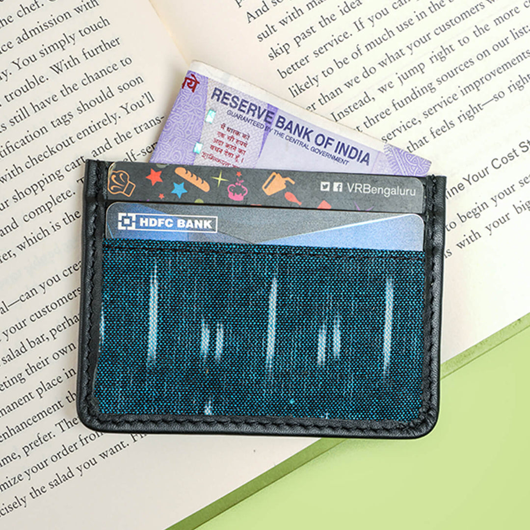 Ikat Fabric and Leather Card Holder