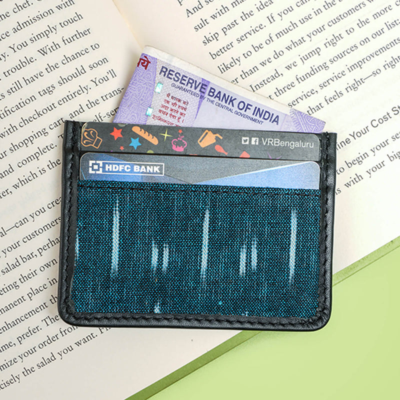 Ikat Fabric and Leather Card Holder