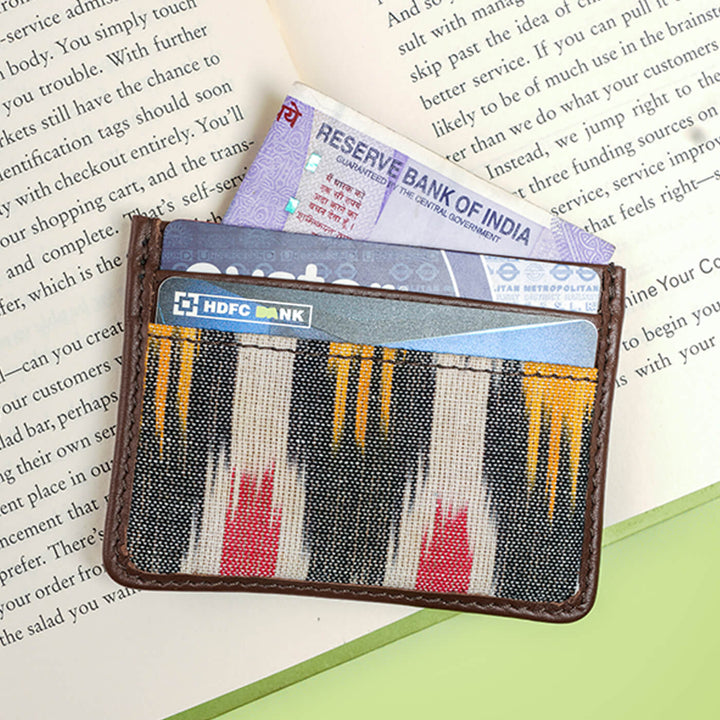 Ikat Fabric and Leather Card Holder