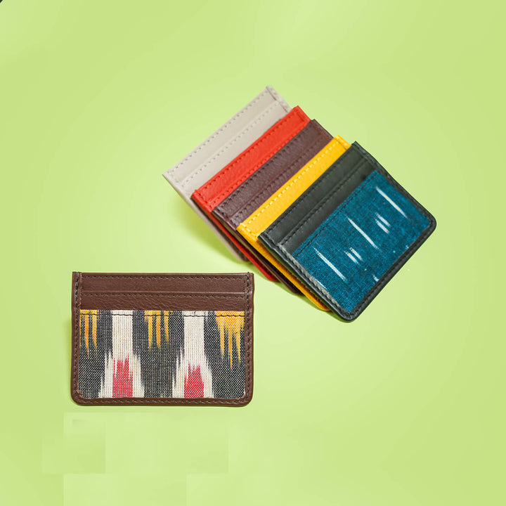 Ikat Fabric and Leather Card Holder