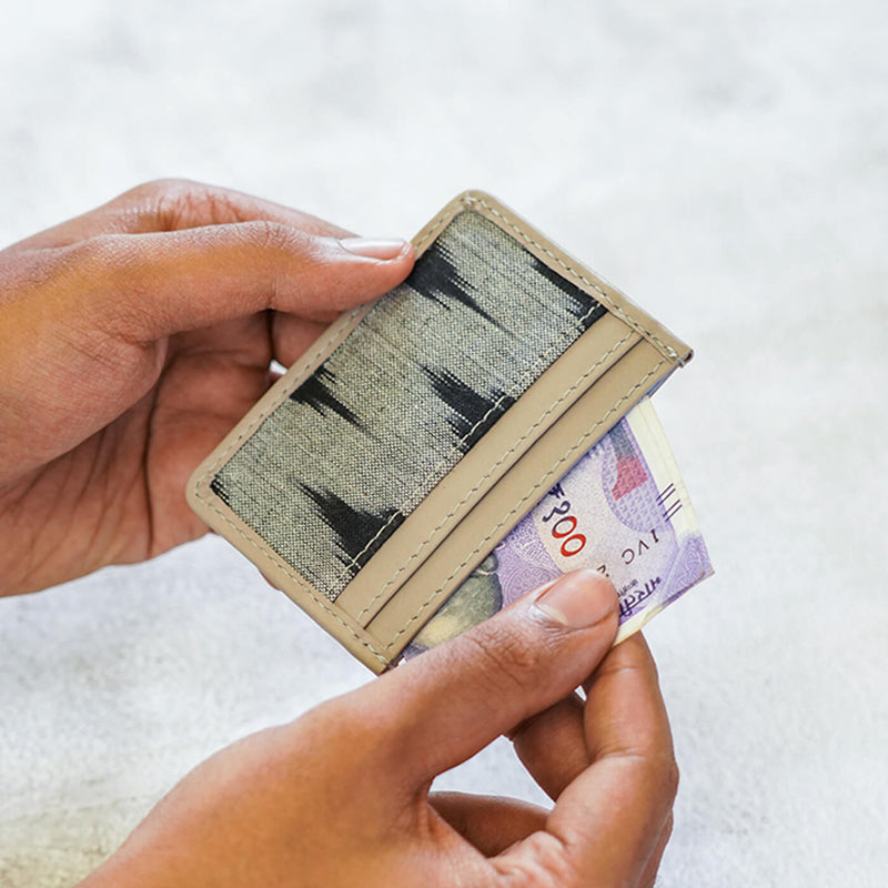 Ikat Fabric and Leather Card Holder