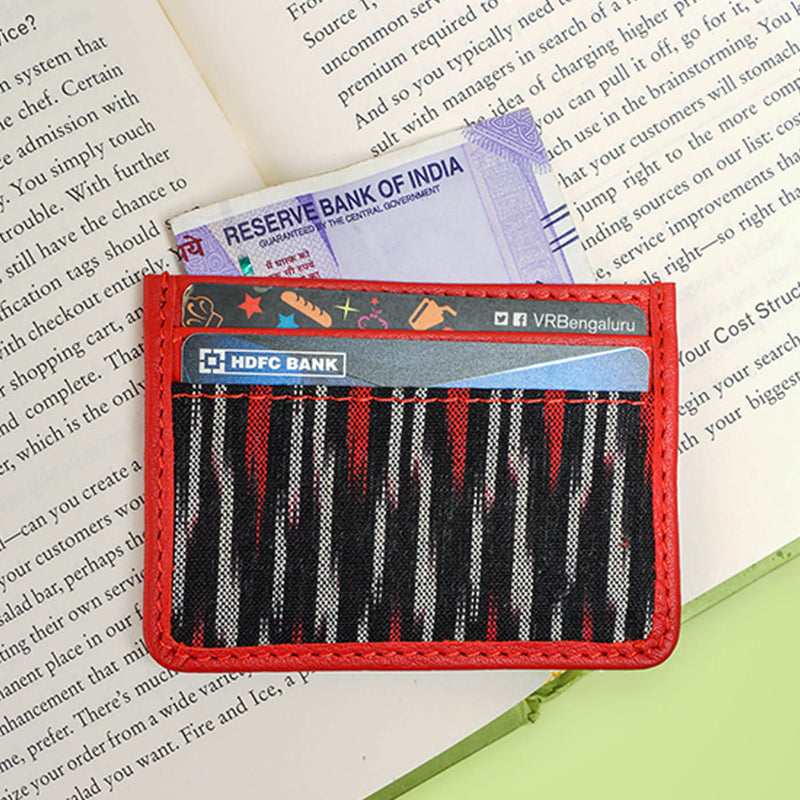 Ikat Fabric and Leather Card Holder