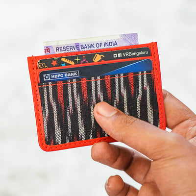 Ikat Fabric and Leather Card Holder
