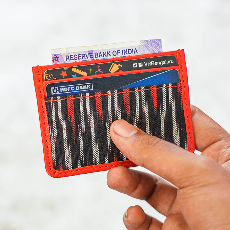 Ikat Fabric and Leather Card Holder