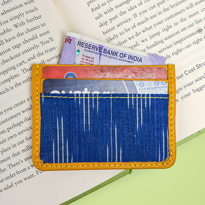 Ikat Fabric and Leather Card Holder