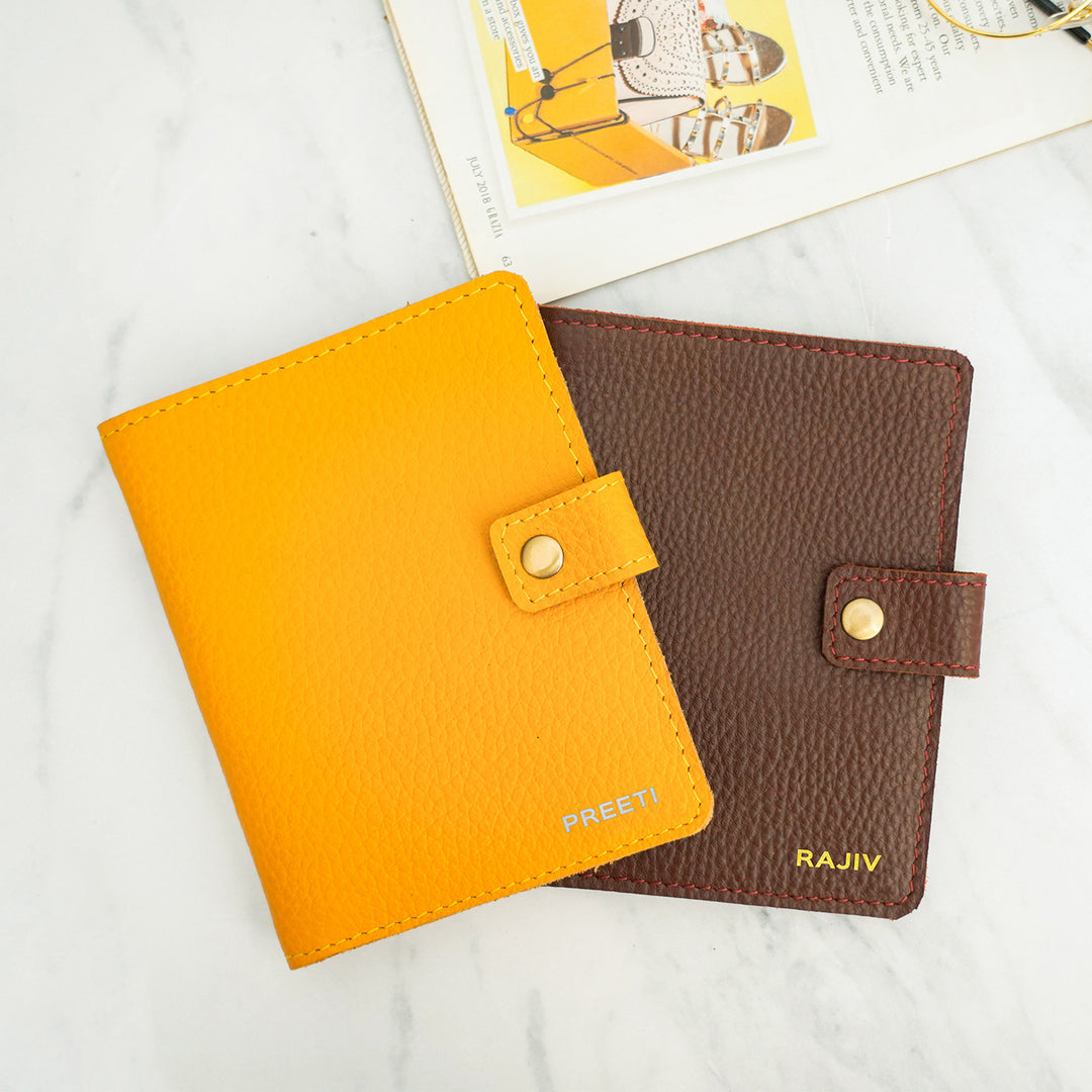 Him & Her - Personalized Leather Passport Sleeve For Couples With Button Closure
