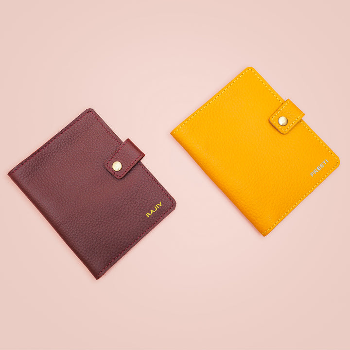 Him & Her - Personalized Leather Passport Sleeve For Couples With Button Closure