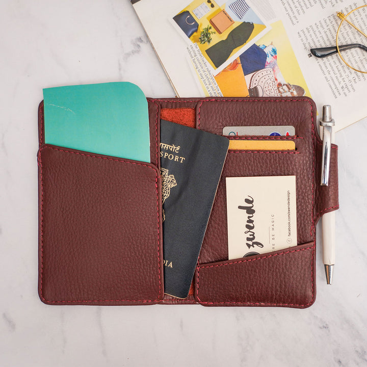 Customizable Leather Passport & Currency Case with Initials