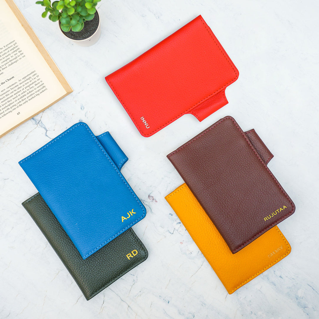 Him & Her Customizable Leather Passport & Currency Case for Couples