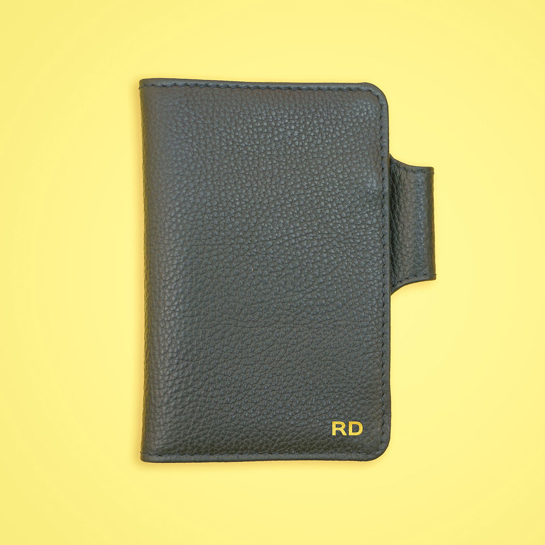 Customizable Leather Passport & Currency Case with Initials