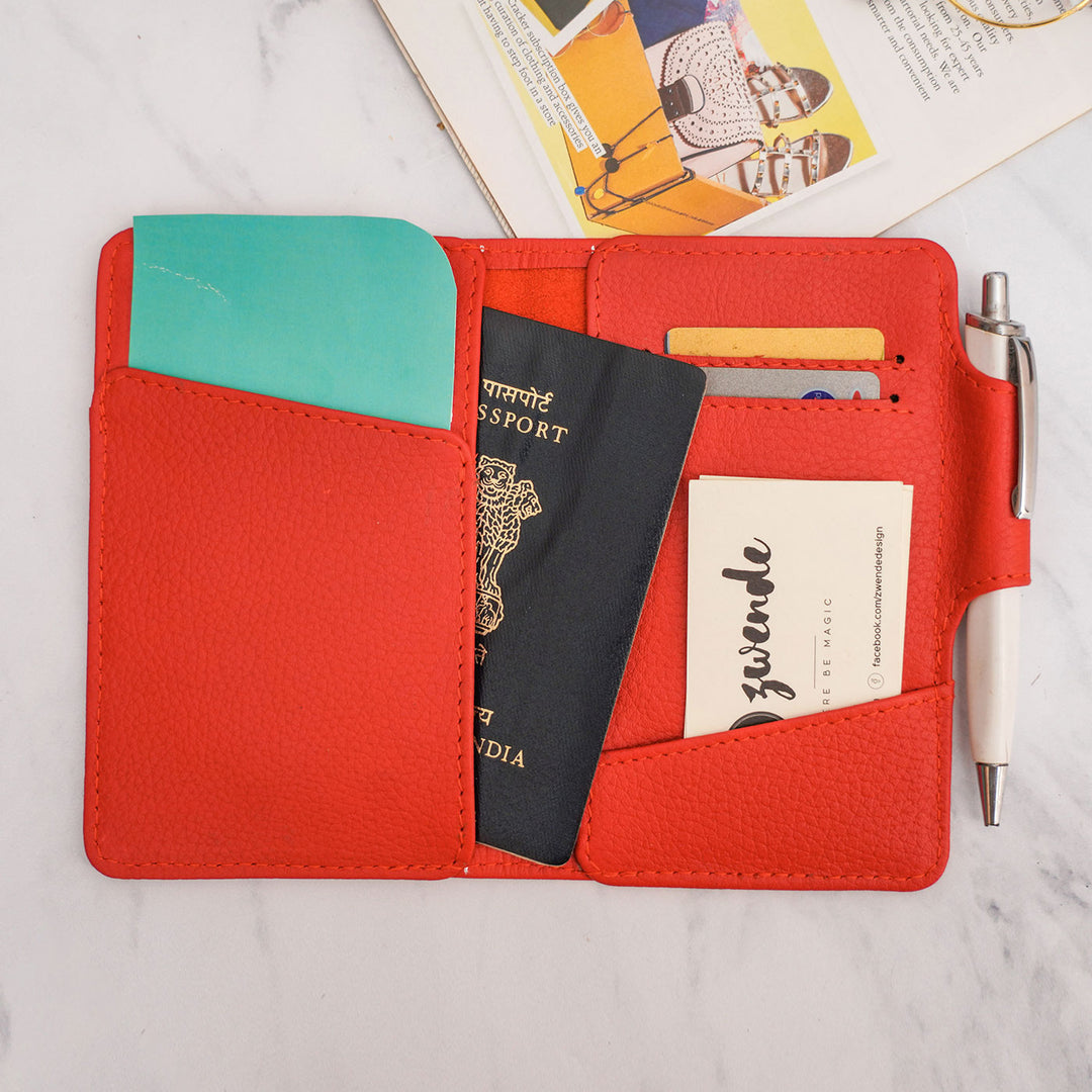Customizable Leather Passport & Currency Case with Names