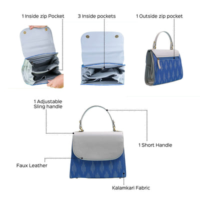Blue Ikat & Faux Leather Sling Bag