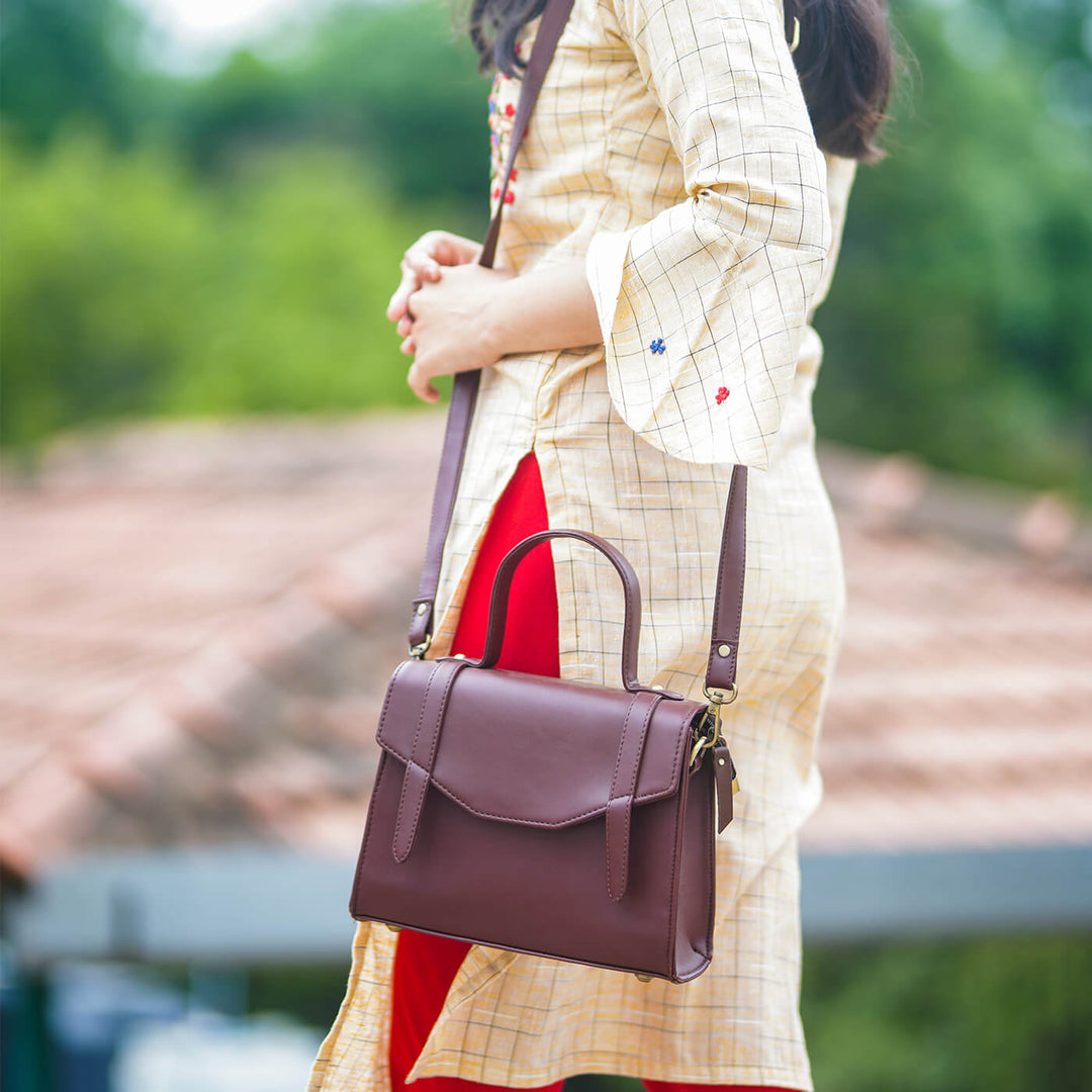 Brown Faux Leather Sling Bag