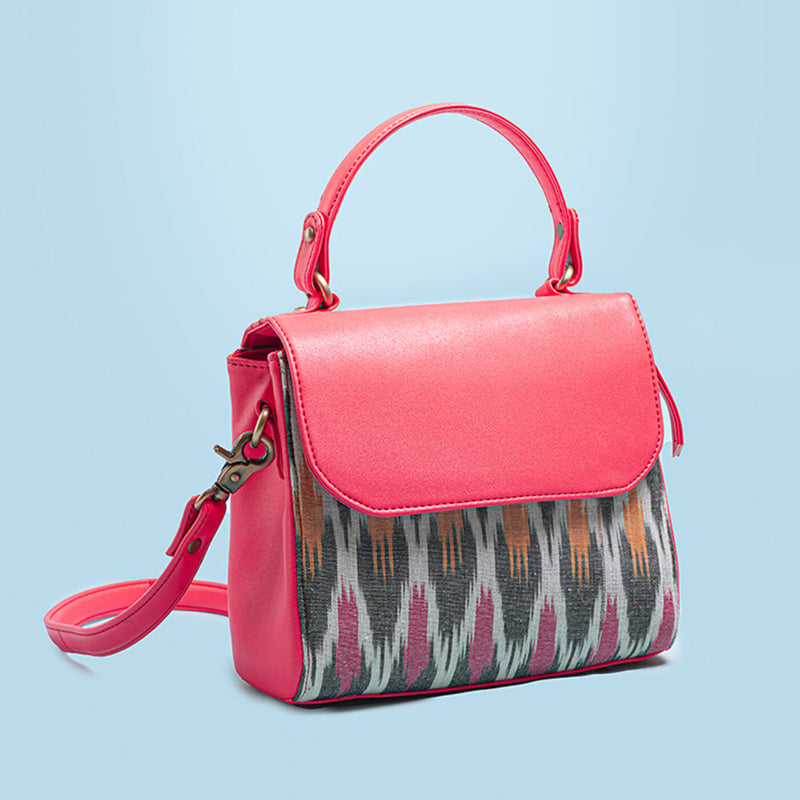 Pink Ikat & Faux Leather Sling Bag