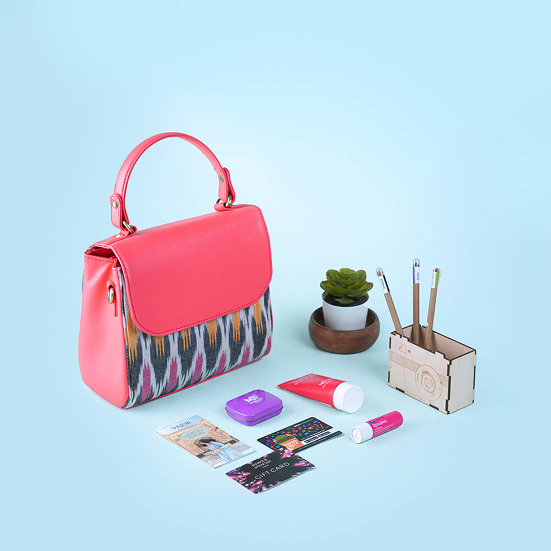 Pink Ikat & Faux Leather Sling Bag