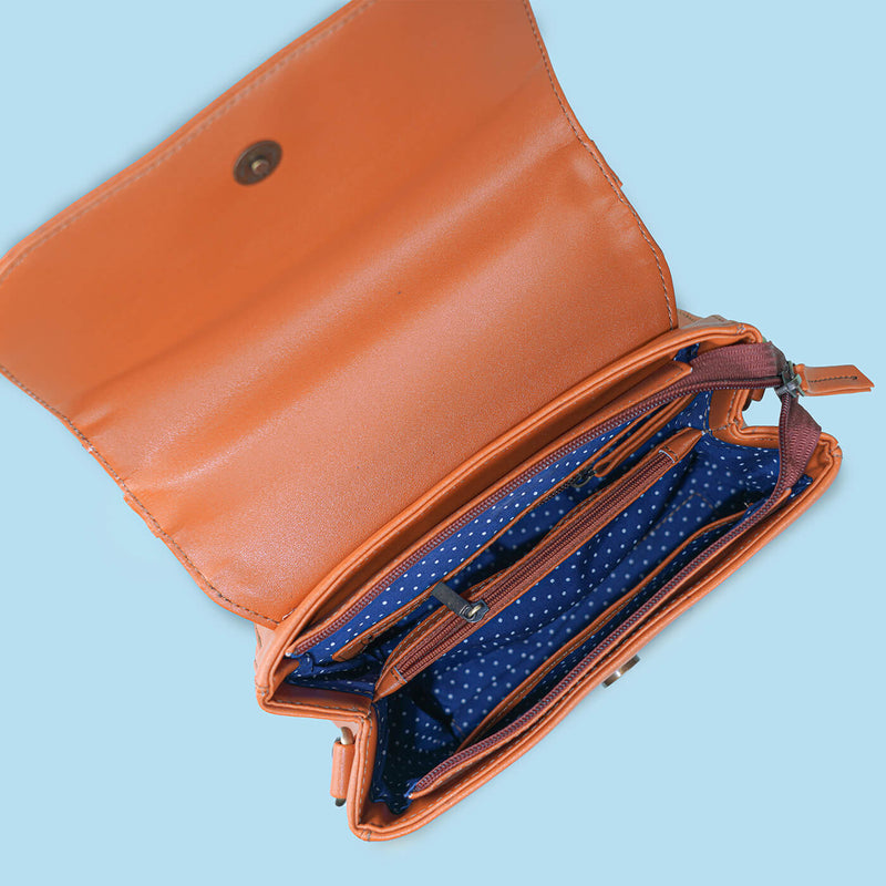 Tan Faux Leather Sling Bag