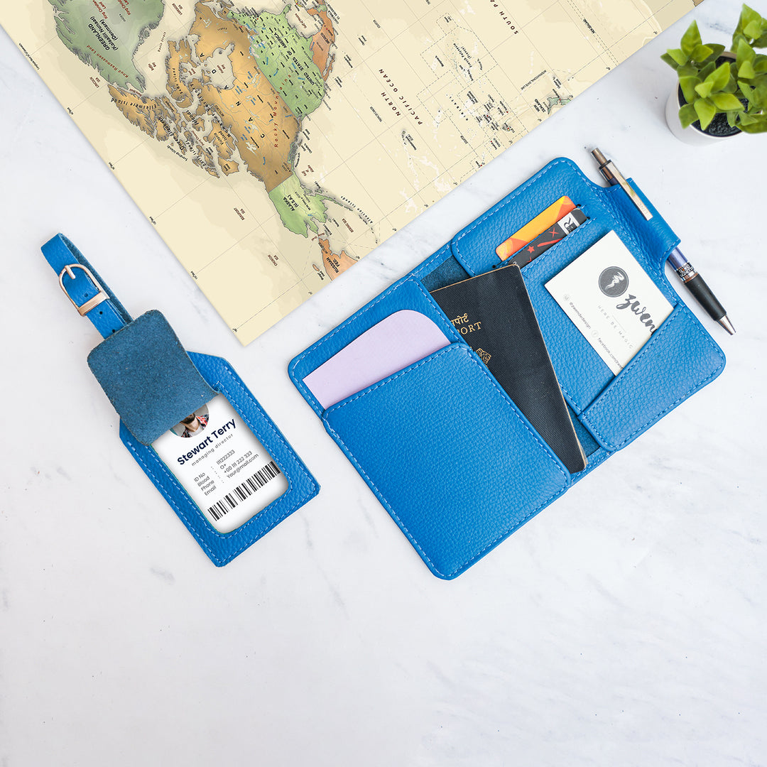 Personalised Leather Passport Holder and Luggage Tag Bundle