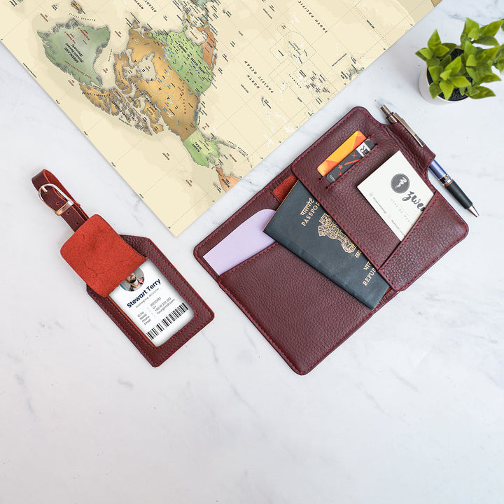 Personalised Leather Passport Holder and Luggage Tag Bundle