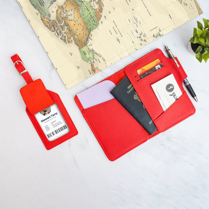 Personalised Leather Passport Holder and Luggage Tag Bundle