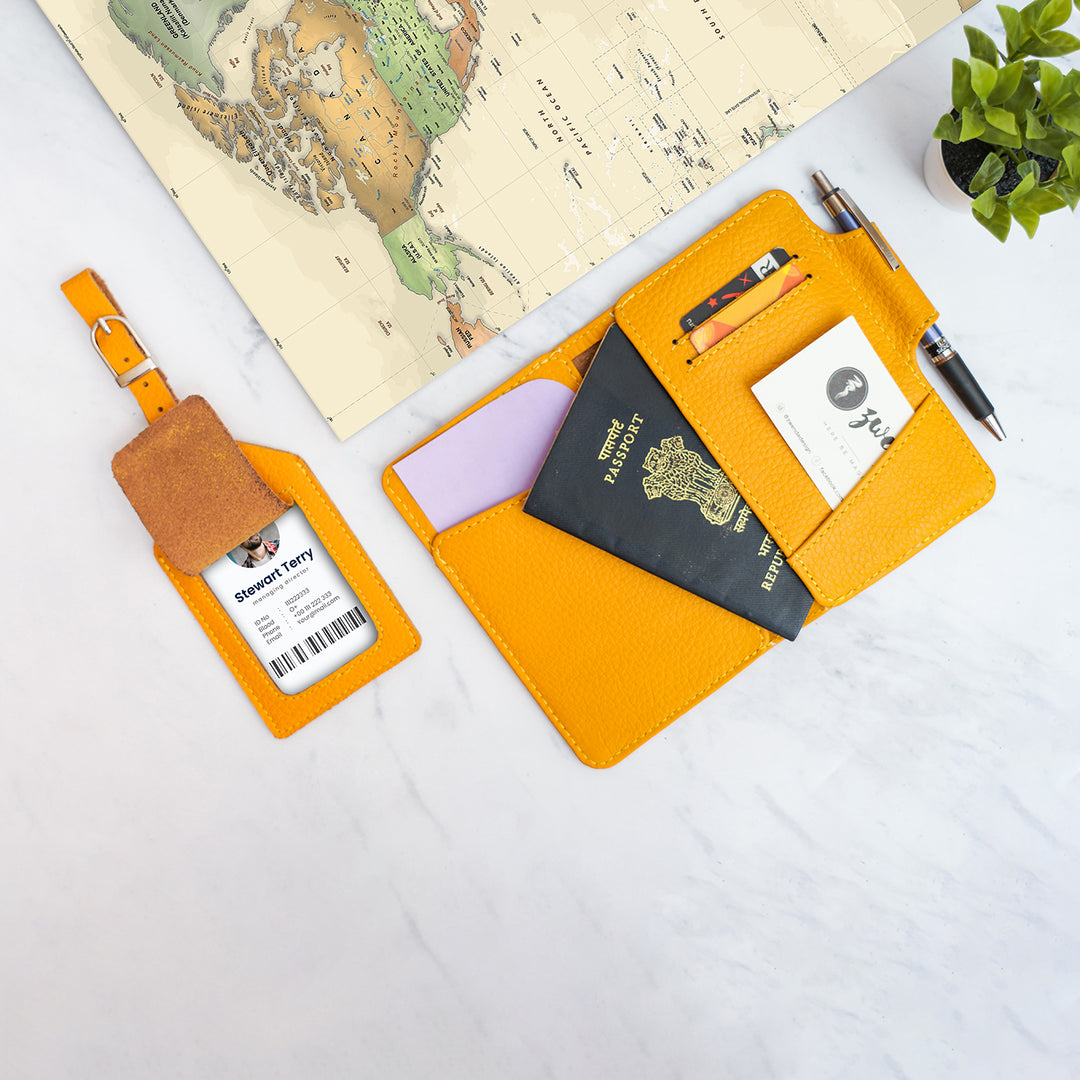 Personalised Leather Passport Holder and Luggage Tag Bundle