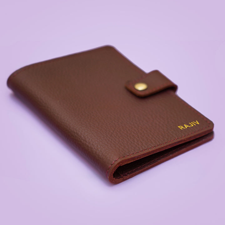 Personalized Leather Passport Sleeve With Button Closure