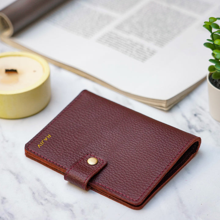 Personalized Leather Passport Sleeve With Button Closure