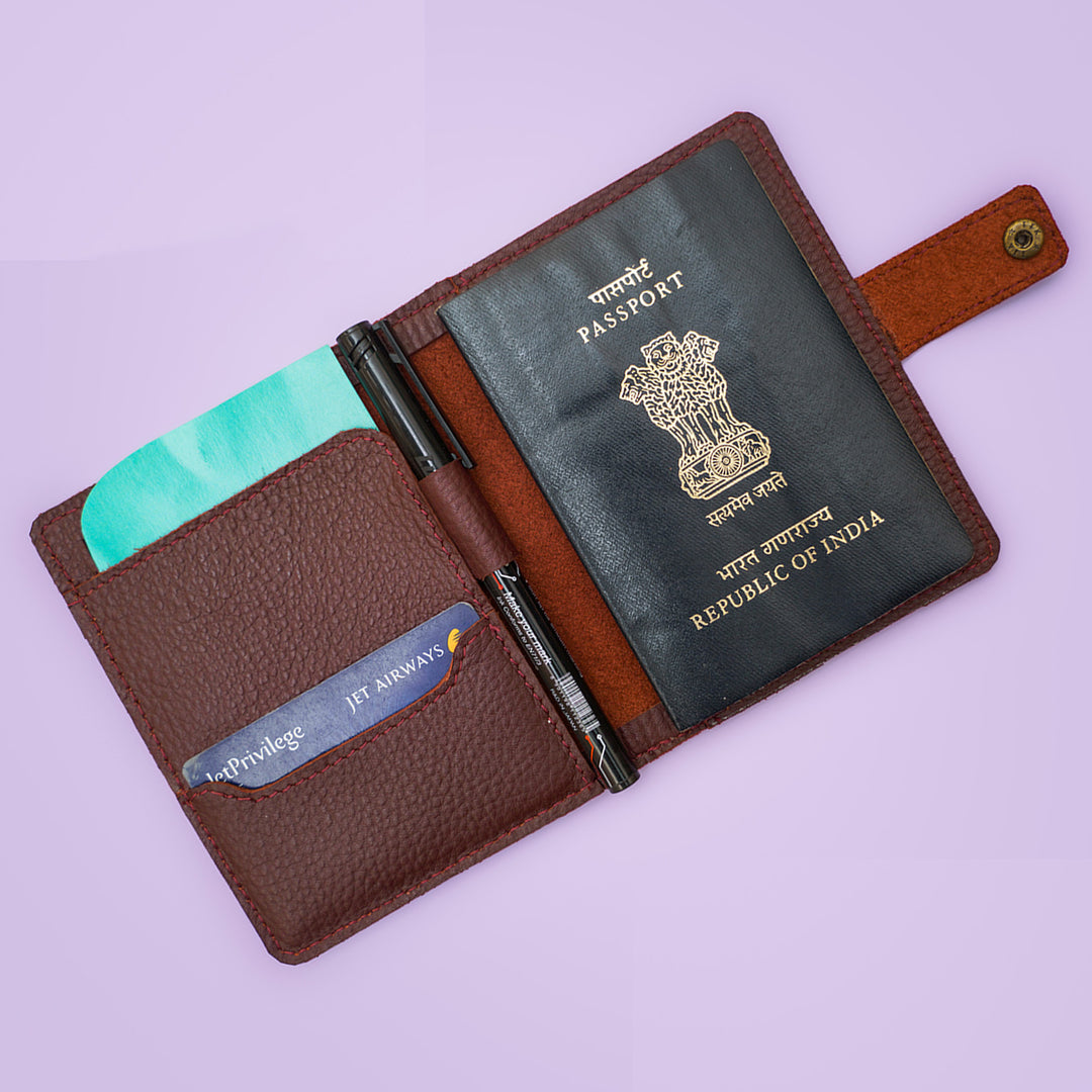 Personalized Leather Passport Sleeve With Button Closure