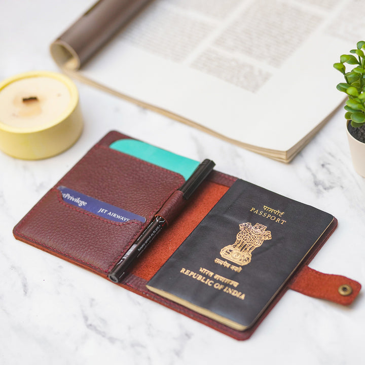 Personalized Leather Passport Sleeve With Button Closure