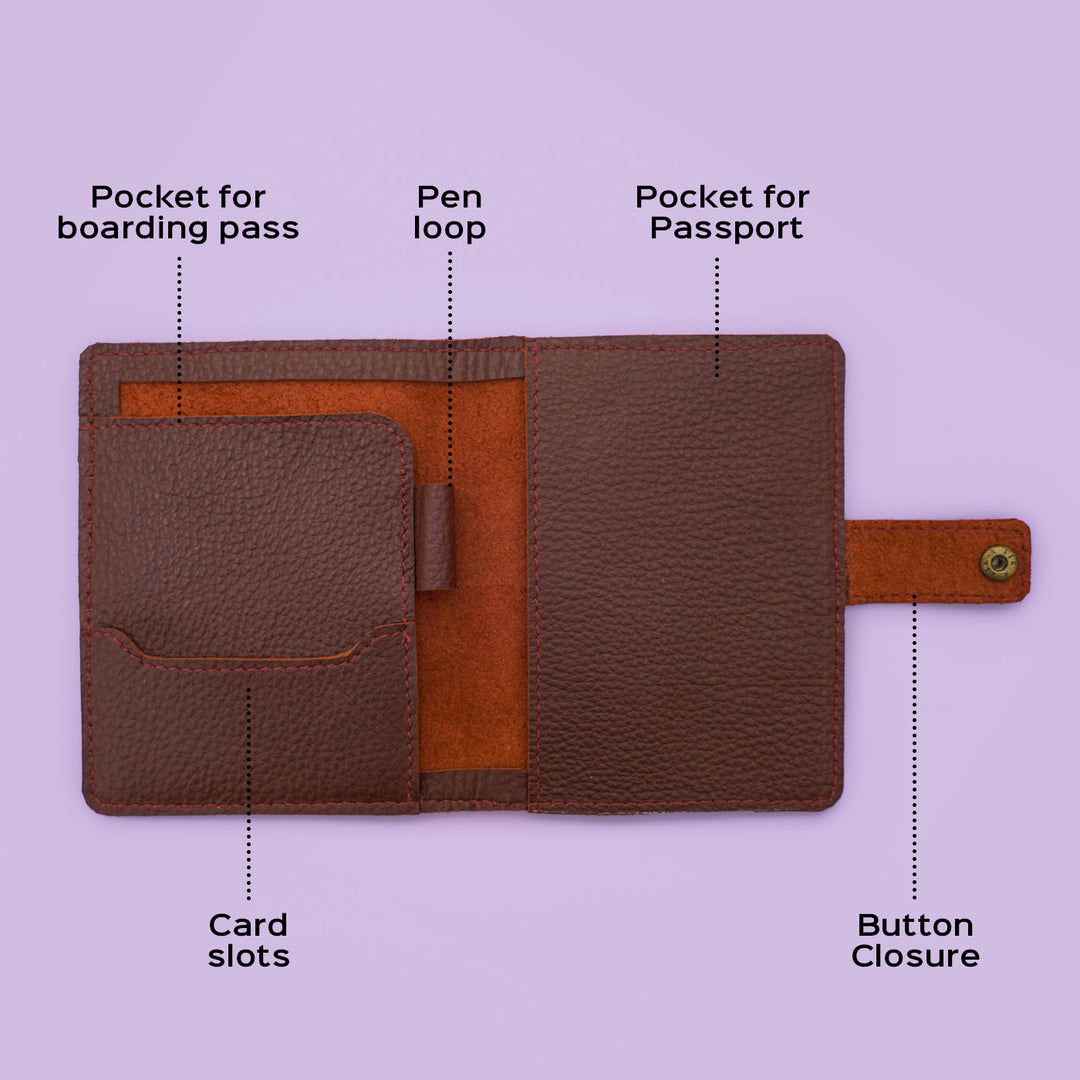 Personalized Leather Passport Sleeve With Button Closure