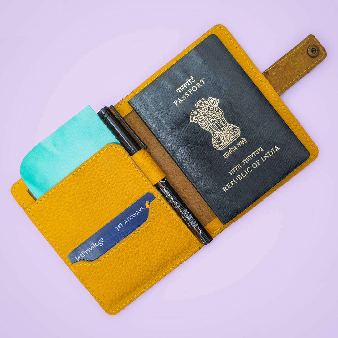 Personalized Leather Passport Sleeve With Button Closure