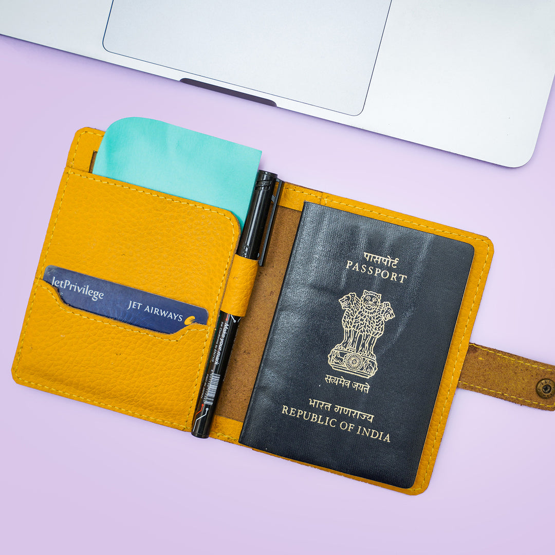 Personalized Leather Passport Sleeve With Button Closure