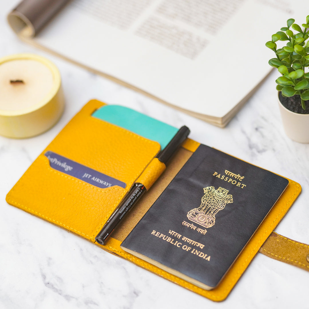 Personalized Leather Passport Sleeve With Button Closure