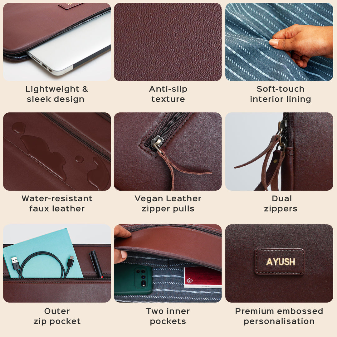 Sleek Faux Leather Personalized Laptop Sleeve