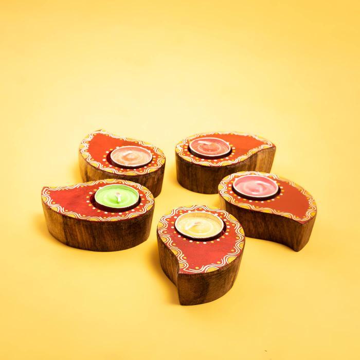 Hand-painted Wooden Candle - Set of 5