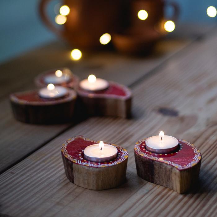 Hand-painted Wooden Candle - Set of 5