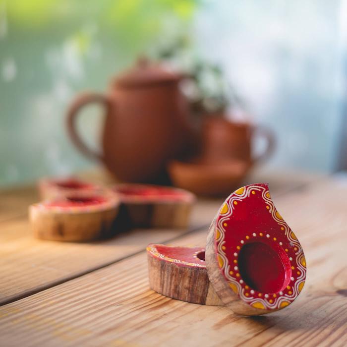 Hand-painted Wooden Candle - Set of 5