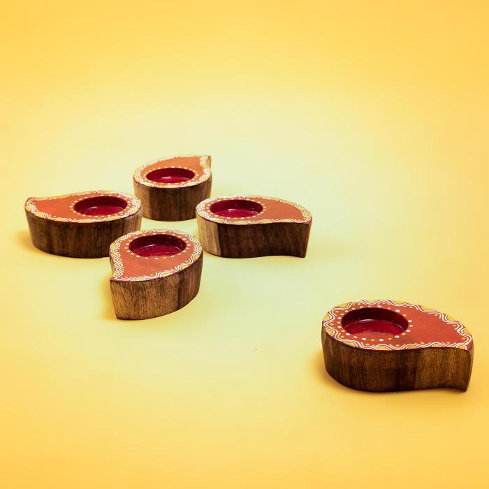 Hand-painted Wooden Candle - Set of 5