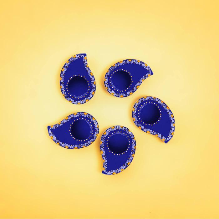 Aipan Tealight Holders - Blue - Set of 5
