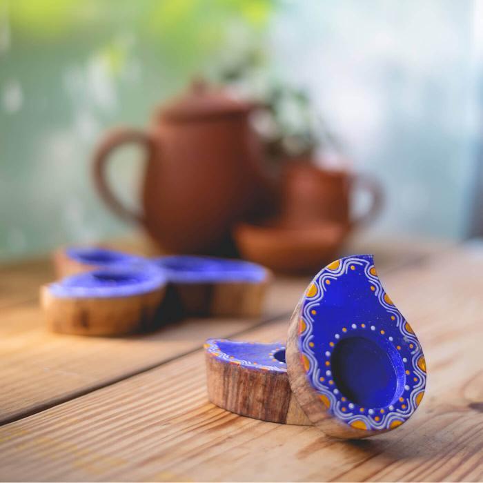 Aipan Tealight Holders - Blue - Set of 5